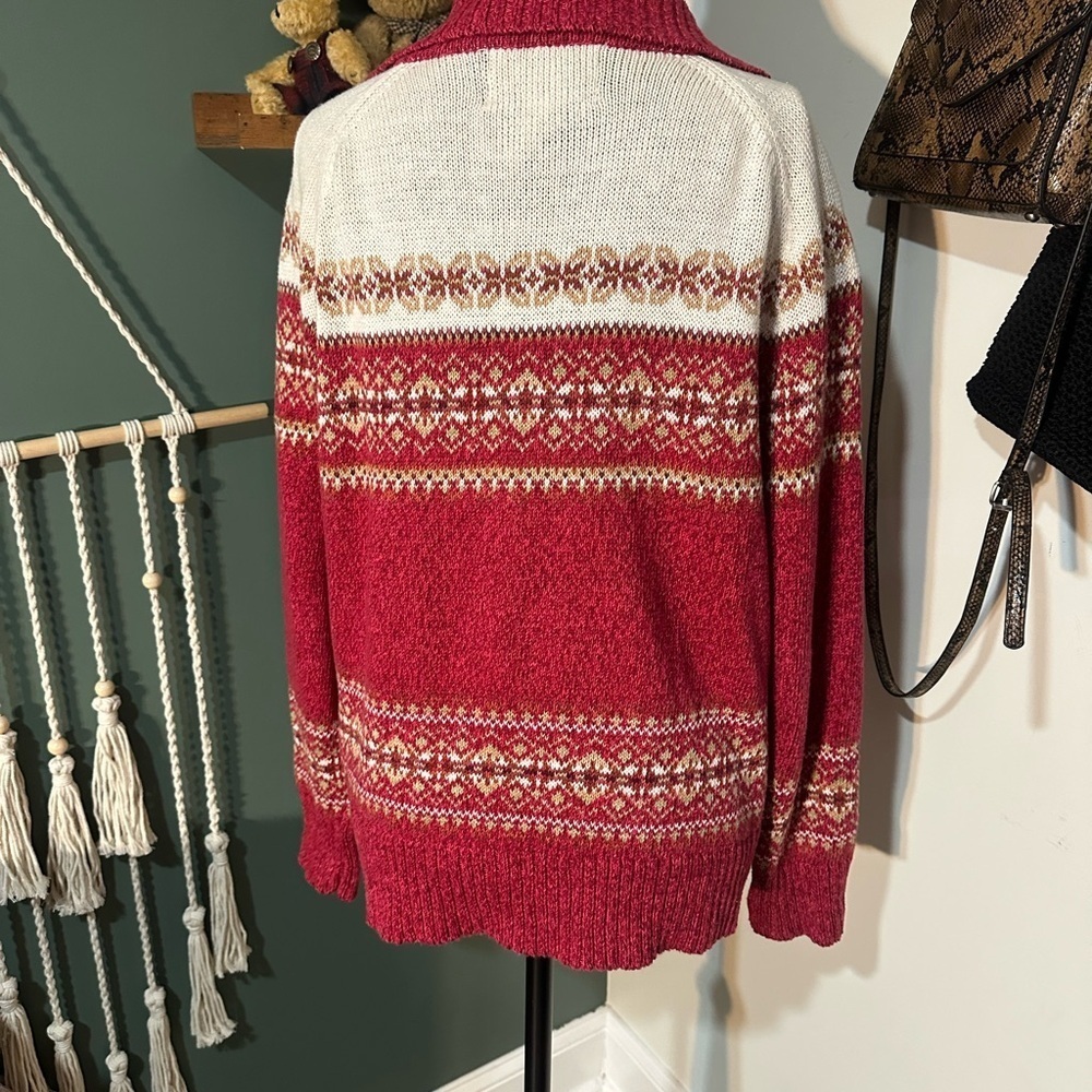 Vintage Tiara International Red and White Knit Zip-Up Sweater Size L - Picture 5 of 5